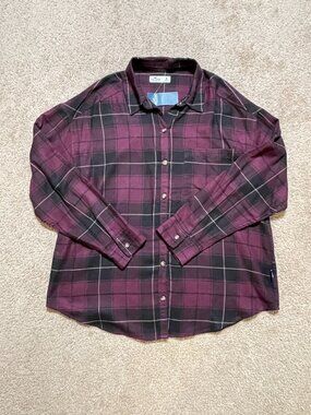 Hollister Burgundy Easy Plaid Flannel Button-Through Shirt